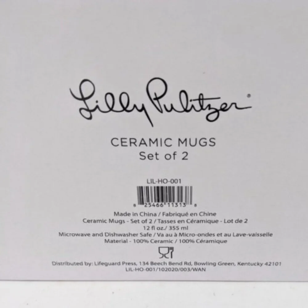 Lilly Pulitzer Ceramic Mugs | Set of 2 | 12 oz | Blue-Green Floral Print with Go - Picture 8 of 9